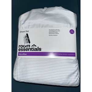 Twin Or XL Twin Size Bed‎ Sheet Set, White W/Gray Pinstripes